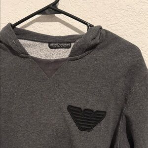 Emporio Armani Dark Gray Hooded Sweatshirt with Black Eagle Patch